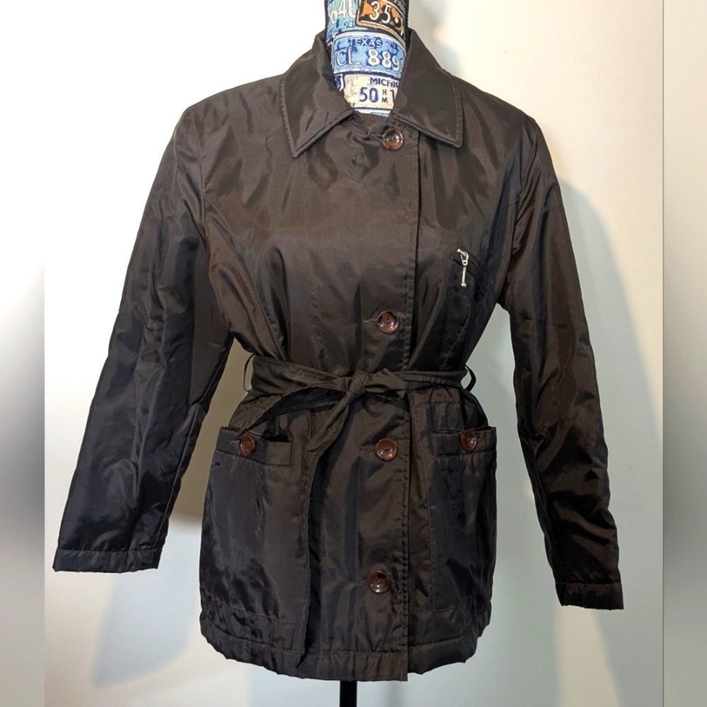 Petite Sophisticate Women's Brown Belted Puff Nylon Jacket